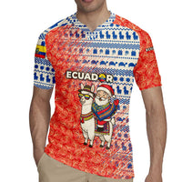 Ecuador Christmas Rugby Jersey with Santa Riding Llama Traditional Patterns and Rose Design - Wonder Print Shop
