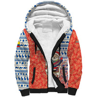 Ecuador Christmas Sherpa Hoodie with Santa Riding Llama Traditional Patterns and Rose Design - Wonder Print Shop