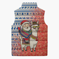 Ecuador Christmas Sleeveless Puffer Jacket with Santa Riding Llama Traditional Patterns and Rose Design - Wonder Print Shop