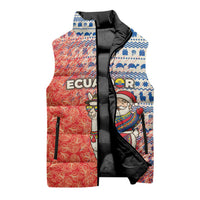 Ecuador Christmas Sleeveless Puffer Jacket with Santa Riding Llama Traditional Patterns and Rose Design - Wonder Print Shop