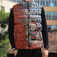 Ecuador Christmas Sleeveless Puffer Jacket with Santa Riding Llama Traditional Patterns and Rose Design - Wonder Print Shop