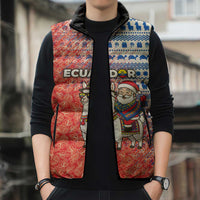 Ecuador Christmas Sleeveless Puffer Jacket with Santa Riding Llama Traditional Patterns and Rose Design - Wonder Print Shop