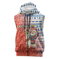 Ecuador Christmas Sleeveless Zip Hoodie with Santa Riding Llama Traditional Patterns and Rose Design - Wonder Print Shop