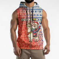 Ecuador Christmas Sleeveless Zip Hoodie with Santa Riding Llama Traditional Patterns and Rose Design - Wonder Print Shop