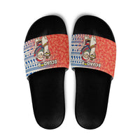Ecuador Christmas Slide Sandals with Santa Riding Llama Traditional Patterns and Rose Design - Wonder Print Shop