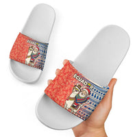 Ecuador Christmas Slide Sandals with Santa Riding Llama Traditional Patterns and Rose Design - Wonder Print Shop