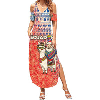 Ecuador Christmas Summer Maxi Dress with Santa Riding Llama Traditional Patterns and Rose Design - Wonder Print Shop
