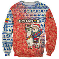 Ecuador Christmas Sweatshirt with Santa Riding Llama Traditional Patterns and Rose Design - Wonder Print Shop
