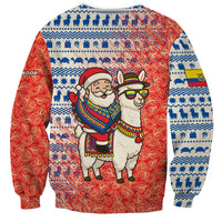 Ecuador Christmas Sweatshirt with Santa Riding Llama Traditional Patterns and Rose Design - Wonder Print Shop
