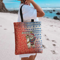 Ecuador Christmas Tote Bag with Santa Riding Llama Traditional Patterns and Rose Design - Wonder Print Shop
