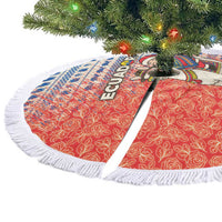 Ecuador Christmas Tree Skirt with Santa Riding Llama Traditional Patterns and Rose Design - Wonder Print Shop