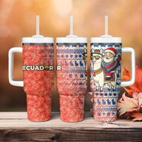 Ecuador Christmas Tumbler With Handle with Santa Riding Llama Traditional Patterns and Rose Design - Wonder Print Shop