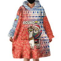 Ecuador Christmas Wearable Blanket Hoodie with Santa Riding Llama Traditional Patterns and Rose Design - Wonder Print Shop