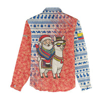 Ecuador Christmas Women Casual Shirt with Santa Riding Llama Traditional Patterns and Rose Design - Wonder Print Shop