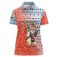 Ecuador Christmas Women Polo Shirt with Santa Riding Llama Traditional Patterns and Rose Design - Wonder Print Shop