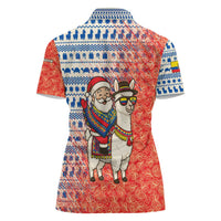 Ecuador Christmas Women Polo Shirt with Santa Riding Llama Traditional Patterns and Rose Design - Wonder Print Shop
