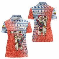 Ecuador Christmas Women Polo Shirt with Santa Riding Llama Traditional Patterns and Rose Design - Wonder Print Shop