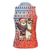 Ecuador Christmas Women Sleeveless Polo Shirt with Santa Riding Llama Traditional Patterns and Rose Design - Wonder Print Shop