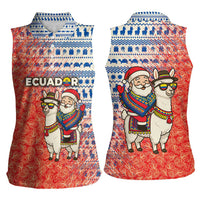 Ecuador Christmas Women Sleeveless Polo Shirt with Santa Riding Llama Traditional Patterns and Rose Design - Wonder Print Shop