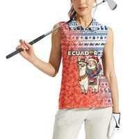 Ecuador Christmas Women Sleeveless Polo Shirt with Santa Riding Llama Traditional Patterns and Rose Design - Wonder Print Shop