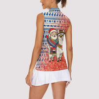 Ecuador Christmas Women Sleeveless Polo Shirt with Santa Riding Llama Traditional Patterns and Rose Design - Wonder Print Shop