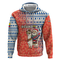 Ecuador Christmas Zip Hoodie with Santa Riding Llama Traditional Patterns and Rose Design - Wonder Print Shop