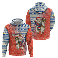 Ecuador Christmas Zip Hoodie with Santa Riding Llama Traditional Patterns and Rose Design - Wonder Print Shop