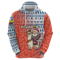 Ecuador Christmas Zip Hoodie with Santa Riding Llama Traditional Patterns and Rose Design - Wonder Print Shop