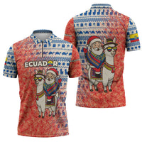 Ecuador Christmas Zipper Polo Shirt with Santa Riding Llama Traditional Patterns and Rose Design - Wonder Print Shop