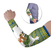 Ecuador Christmas Arm Sleeves with Ceibo Tree Llama Toucan and Traditional Yellow Blue Pattern Design - Wonder Print Shop