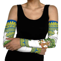 Ecuador Christmas Arm Sleeves with Ceibo Tree Llama Toucan and Traditional Yellow Blue Pattern Design - Wonder Print Shop