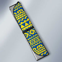 Ecuador Christmas Auto Sun Shade with Ceibo Tree Llama Toucan and Traditional Yellow Blue Pattern Design - Wonder Print Shop