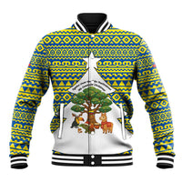 Ecuador Christmas Baseball Jacket with Ceibo Tree Llama Toucan and Traditional Yellow Blue Pattern Design - Wonder Print Shop