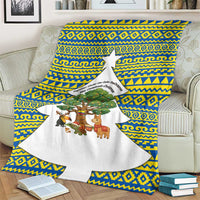 Ecuador Christmas Blanket with Ceibo Tree Llama Toucan and Traditional Yellow Blue Pattern Design - Wonder Print Shop