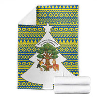 Ecuador Christmas Blanket with Ceibo Tree Llama Toucan and Traditional Yellow Blue Pattern Design - Wonder Print Shop