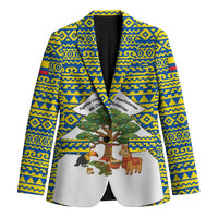 Ecuador Christmas Blazer with Ceibo Tree Llama Toucan and Traditional Yellow Blue Pattern Design - Wonder Print Shop
