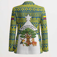 Ecuador Christmas Blazer with Ceibo Tree Llama Toucan and Traditional Yellow Blue Pattern Design - Wonder Print Shop