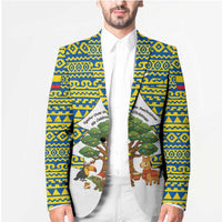 Ecuador Christmas Blazer with Ceibo Tree Llama Toucan and Traditional Yellow Blue Pattern Design - Wonder Print Shop
