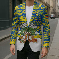 Ecuador Christmas Blazer with Ceibo Tree Llama Toucan and Traditional Yellow Blue Pattern Design - Wonder Print Shop