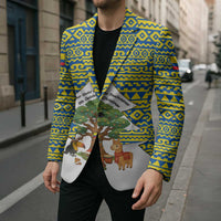 Ecuador Christmas Blazer with Ceibo Tree Llama Toucan and Traditional Yellow Blue Pattern Design - Wonder Print Shop