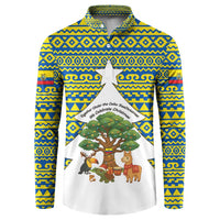 Ecuador Christmas Button Sweatshirt with Ceibo Tree Llama Toucan and Traditional Yellow Blue Pattern Design - Wonder Print Shop