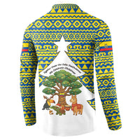 Ecuador Christmas Button Sweatshirt with Ceibo Tree Llama Toucan and Traditional Yellow Blue Pattern Design - Wonder Print Shop