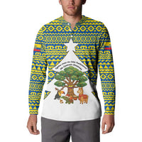 Ecuador Christmas Button Sweatshirt with Ceibo Tree Llama Toucan and Traditional Yellow Blue Pattern Design - Wonder Print Shop