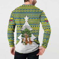 Ecuador Christmas Button Sweatshirt with Ceibo Tree Llama Toucan and Traditional Yellow Blue Pattern Design - Wonder Print Shop