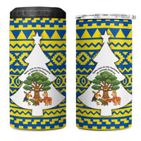 Ecuador Christmas 4 in 1 Can Cooler Tumbler with Ceibo Tree Llama Toucan and Traditional Yellow Blue Pattern Design - Wonder Print Shop
