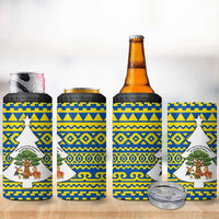 Ecuador Christmas 4 in 1 Can Cooler Tumbler with Ceibo Tree Llama Toucan and Traditional Yellow Blue Pattern Design - Wonder Print Shop