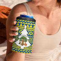 Ecuador Christmas 4 in 1 Can Cooler Tumbler with Ceibo Tree Llama Toucan and Traditional Yellow Blue Pattern Design - Wonder Print Shop