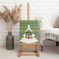 Ecuador Christmas Canvas Wall Art with Ceibo Tree Llama Toucan and Traditional Yellow Blue Pattern Design - Wonder Print Shop