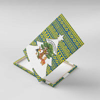 Ecuador Christmas Canvas Wall Art with Ceibo Tree Llama Toucan and Traditional Yellow Blue Pattern Design - Wonder Print Shop