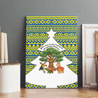 Ecuador Christmas Canvas Wall Art with Ceibo Tree Llama Toucan and Traditional Yellow Blue Pattern Design - Wonder Print Shop